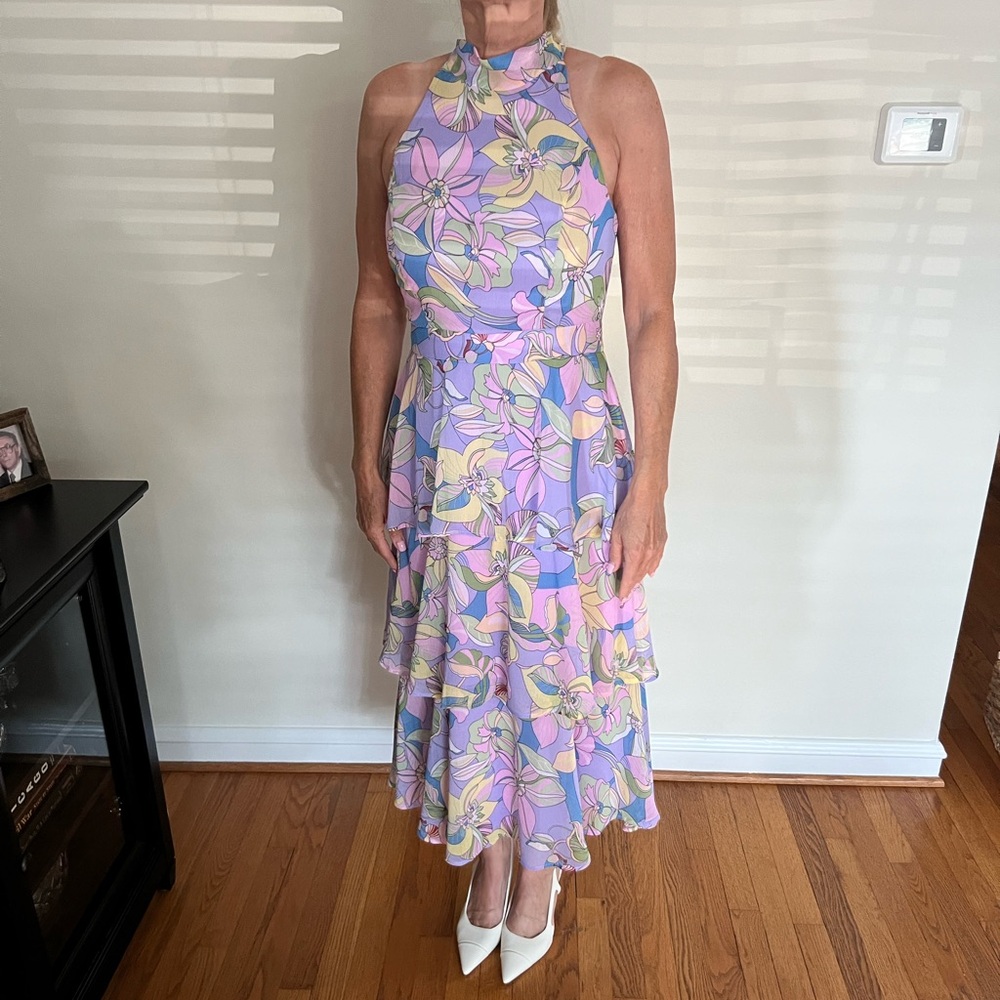 Tahari ASL Pastel Floral Halter Midi Dress